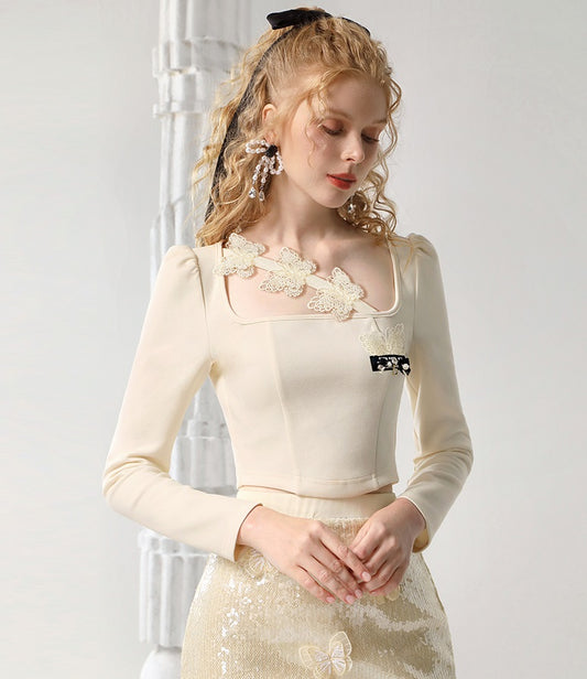 CHECOCRE Stubble Sweet Girly Knitwear Cropped Base Top - GIO.