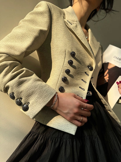 Aconiconi High End Long Sleeve Double Breasted Tuxedo French Retro Jacket Blazer- History