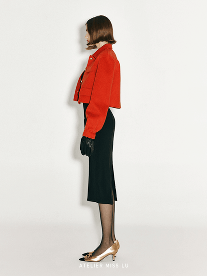 ATELIER MISS LU Vintage Flower Buckle Wool Tweed Crop Jacket - LION.