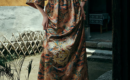 HECO Chinese Waist Cinched V-Neck Dress - QIN