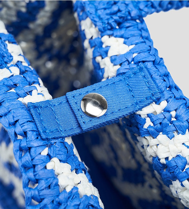 COMME MOI Lv Yan designer check contrast straw tote bag - SOLANE.