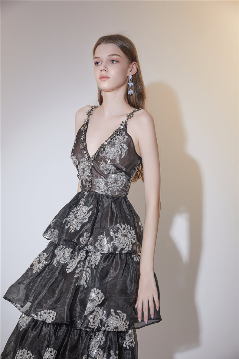 Wardrobes by Chen Elegant Black V-Neck Sleeveless Sequin Diamond Dress GOOD GIRL REBEL Wardrobes by Chen Elegant Black V-Neck Sleeveless Sequin Diamond Dress GOOD GIRL REBEL