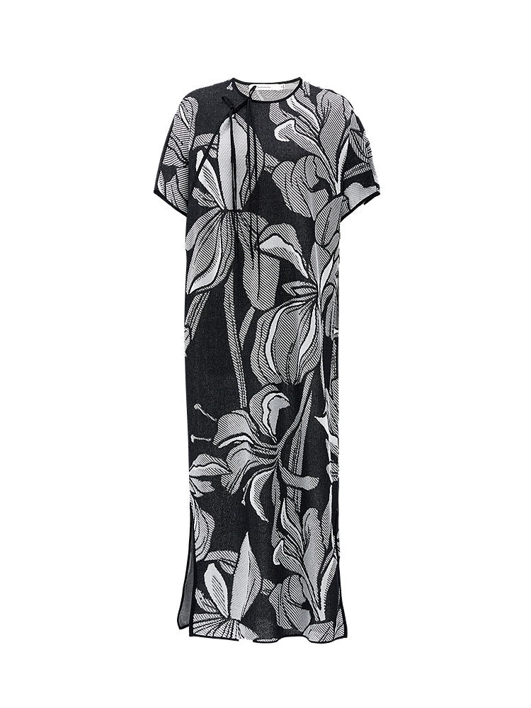 ZHUCHONGYUN Chinese diagonal placket black knit dress- NEZUKO.