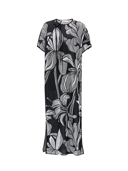 ZHUCHONGYUN Chinese diagonal placket black knit dress- NEZUKO.