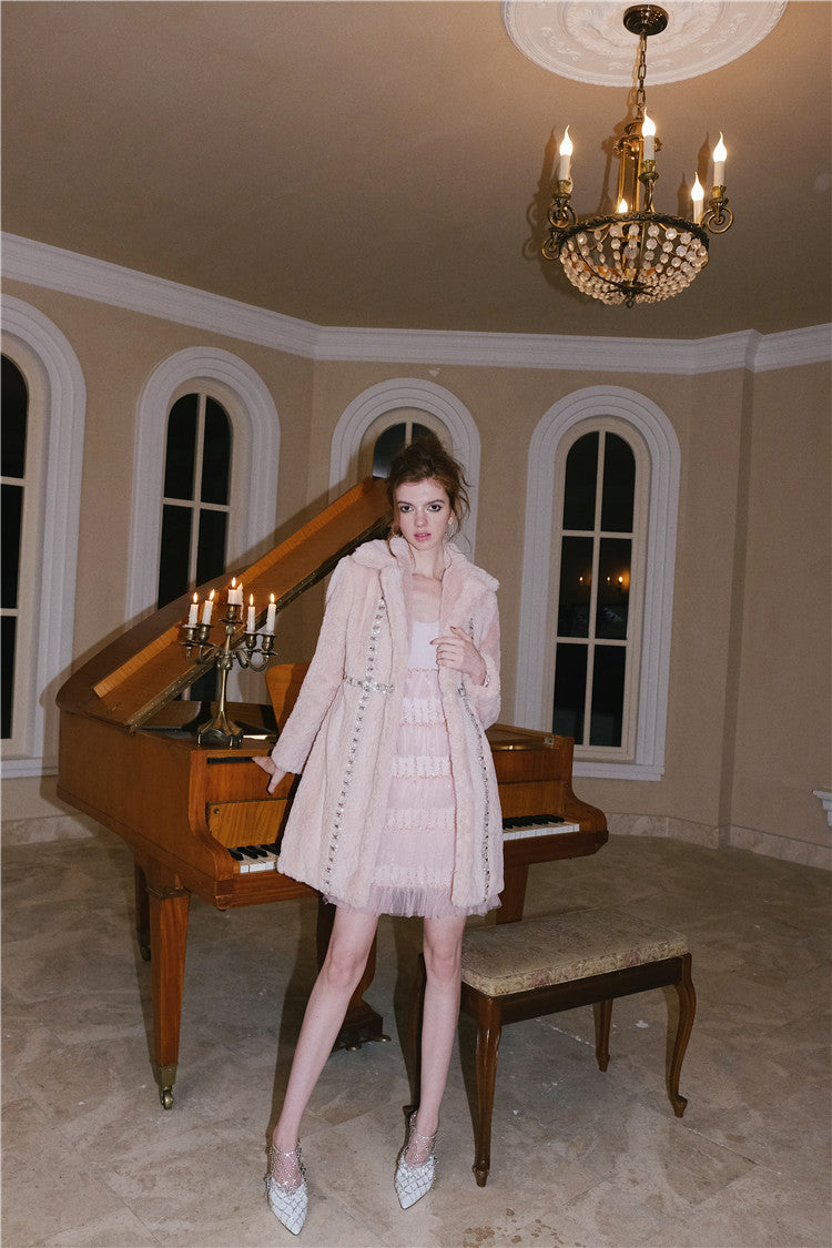 Wardrobes by Chen  Luxury Soft Pink Handmade Diamond Fur Plush Coat-Elanor