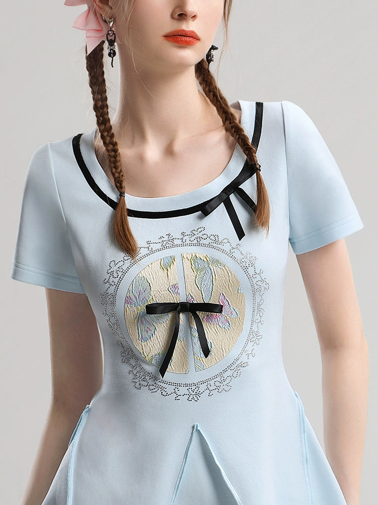 CHECOCRE New Chinese Print Waist Short Dress - LAMB