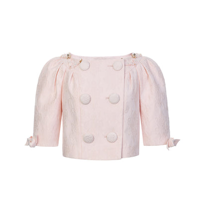 FAME beaded jacquard short-sleeved jacket cropped top - ZOE