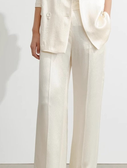 COMME MOI summer acetate texture commuter wide-leg pants - NAVY.