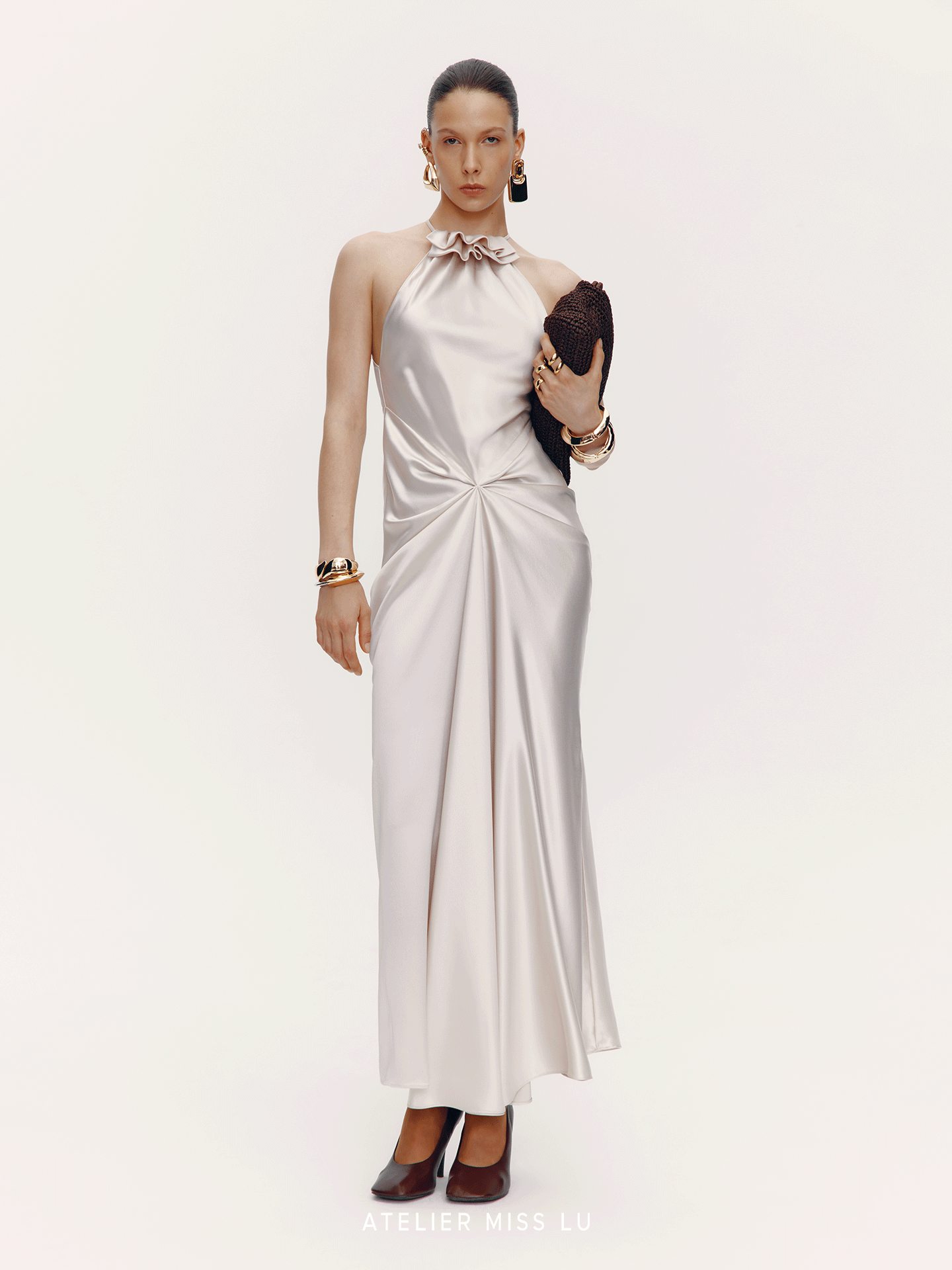 ATELIER MISS LU Vertical Draped Acetate Blend Dress Long Skirt - CHEEKS