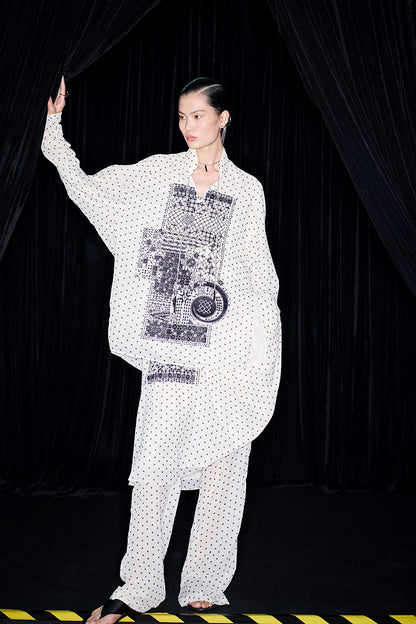 M essential Mackay designer Fubo tulle printed pavé embroidery stand-up collar shirt - LOVE.