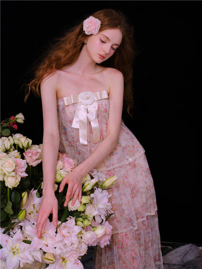 Wardrobes by Chen Luxury Floral Tube bow Maxi Summer Dress-Marilyn