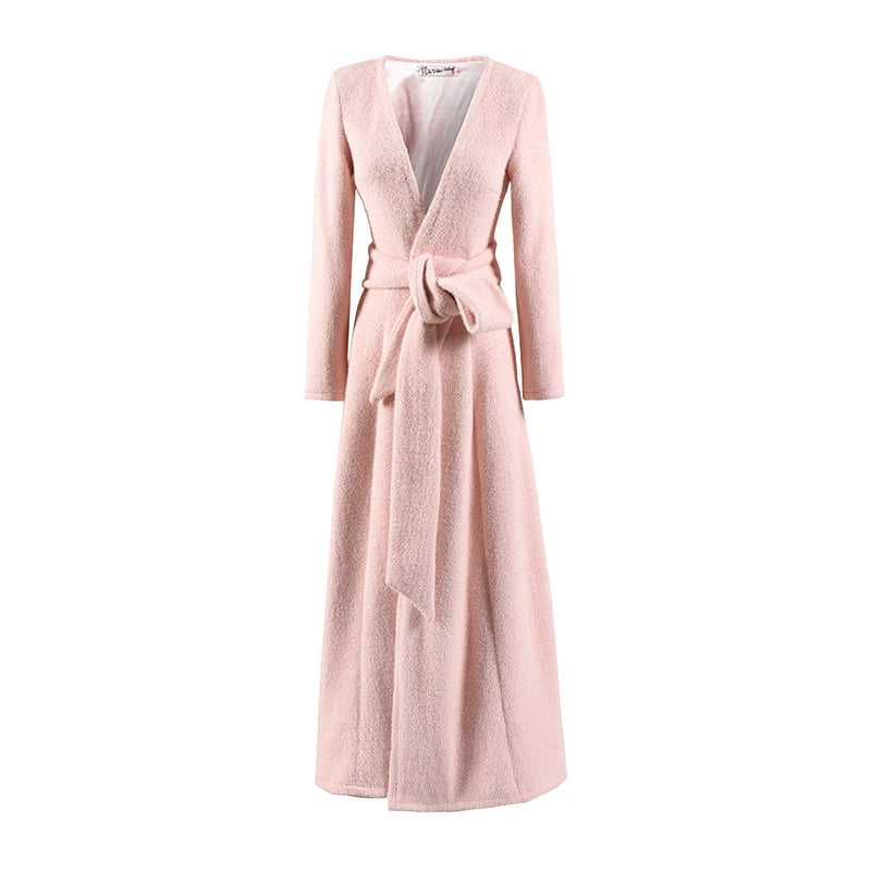 Le Palais Vintage Luxury Soft Slim Plush Drape Wrap  Long White and Pink Dress-Hazel