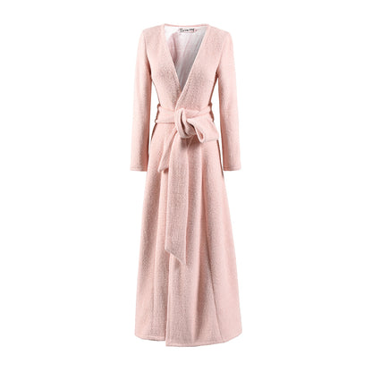 Le Palais Vintage Luxury Soft Slim Plush Drape Wrap  Long White and Pink Dress-Hazel