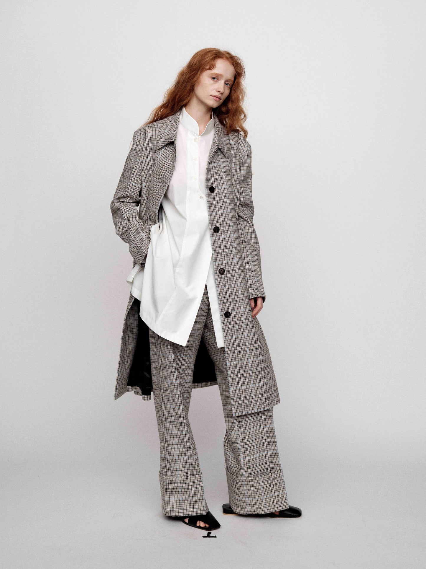SERRER Plaid wool straight leg high-waisted pants - MASON.