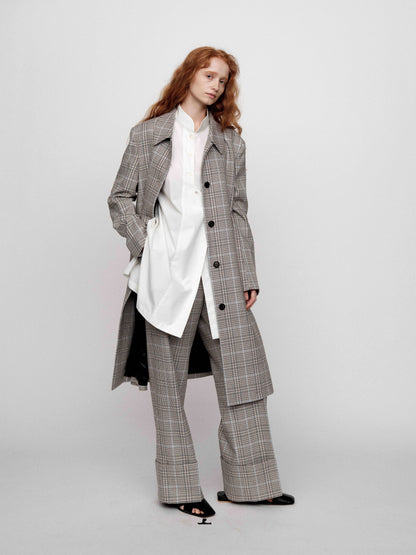 SERRER Plaid wool straight leg high-waisted pants - MASON.