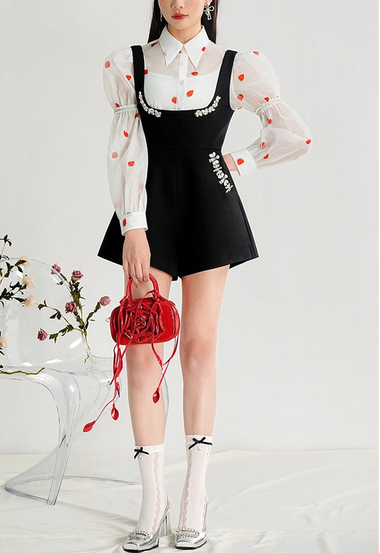 CHECOCRE Elegant Foreign Strawberry Print Three-Piece Set Dress - MARK