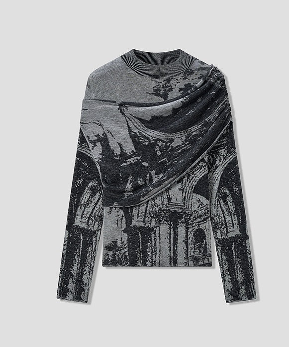 COMME MOI Lu Yan designer's new women's two-piece jacquard wool knitted sweater- TERRA.