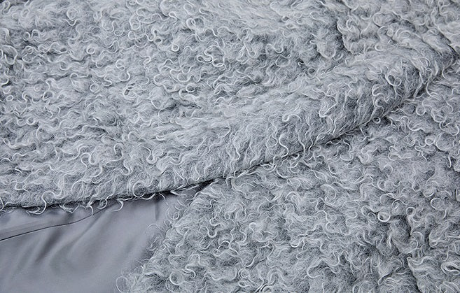 ZHUCHONGYUN curly textured wool loose midi curved cardigan jacket--MOJO.