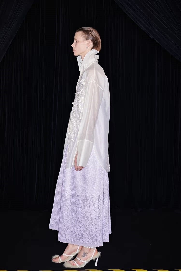 M essential Mackay designer taro lace pleated plunging V-neck dress - MARRY.