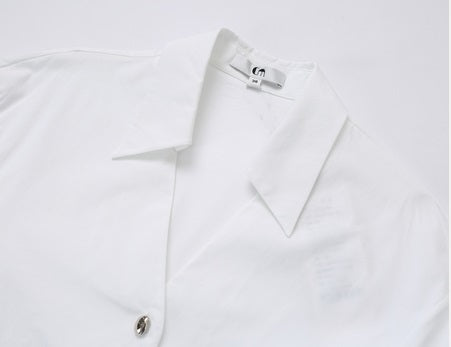 COMME MOI Lu Yan designer's new women's white cotton elastic V-neck commuter shirt - GIFTED.