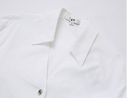 COMME MOI Lu Yan designer's new women's white cotton elastic V-neck commuter shirt - GIFTED.