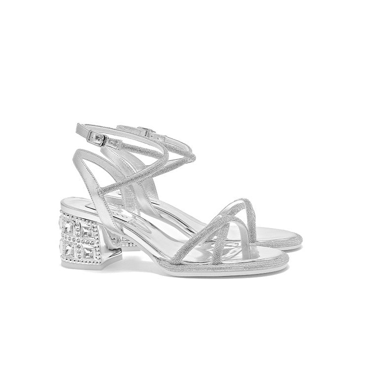 SHOESZOOO Rhinestone Fairy Style Open Toe Strap Block Heel - MARS.