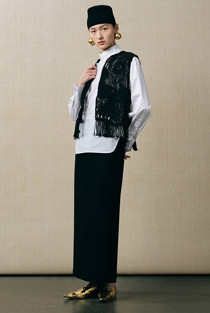 ZHUCHONGYUN Chinese diagonal strap long-sleeved white shirt -EJAE.