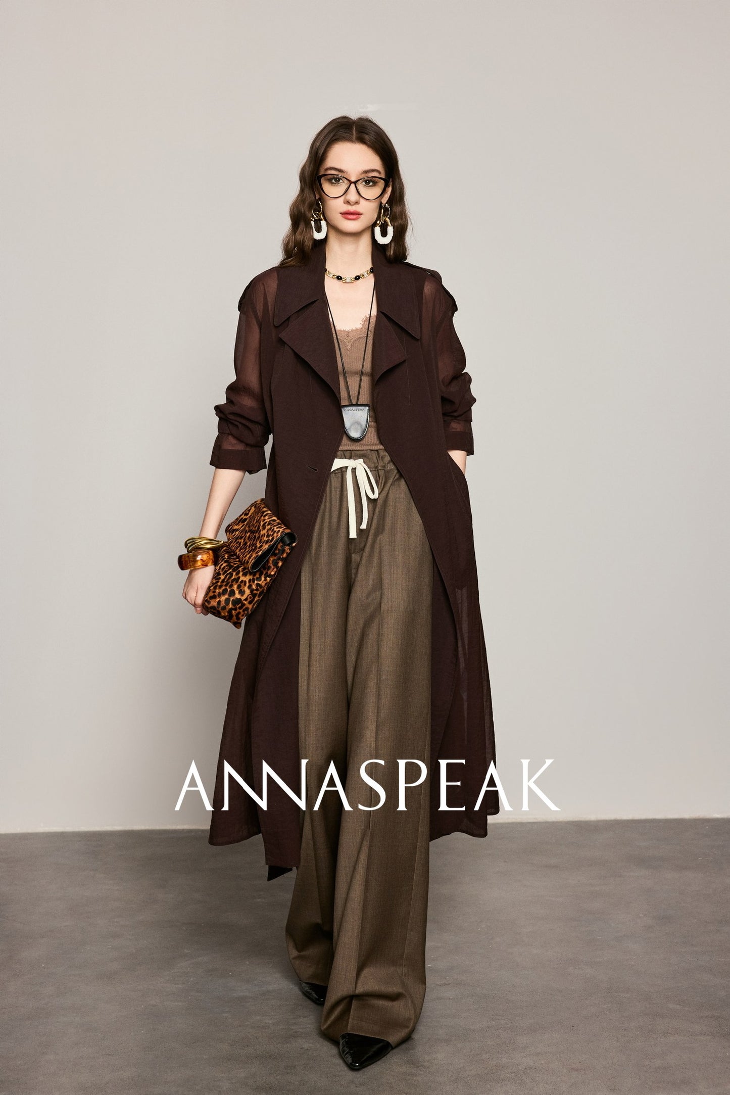 ANNASPEAK Machine  Midi Length Lightweight Loose Silhouette Long Trench Coat-MUA.