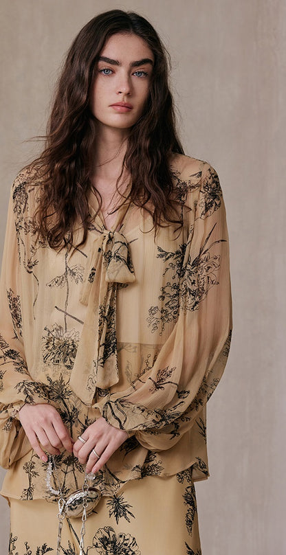 M essential Wise & Elegant Relaxed Resort Silk Flowing Streamer Print Skirt-SELVARA.