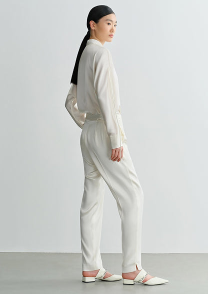 COMME MOI Lv Yan Designer Summer Women's Half Placket Gauze Strip satin  Top - REMI.