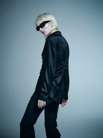 ANNAKIKI niche designer silk V-neck pleated shirt-WENWEN