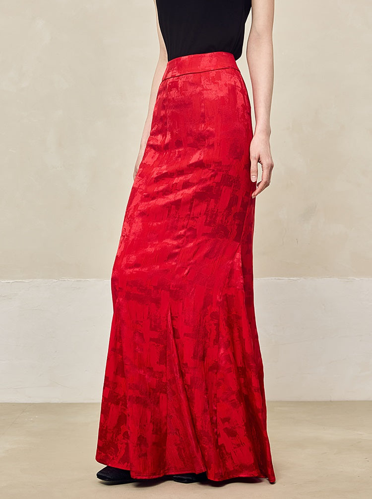 HECO Jacquard Fishtail High Waist Red Purple White Skirt Women - GRAVITY.