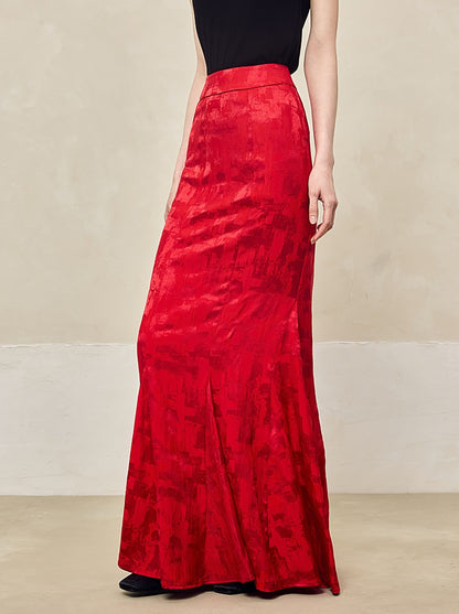 HECO Jacquard Fishtail High Waist Red Purple White Skirt Women - GRAVITY.