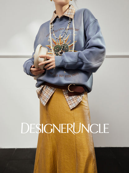 DGU×LAB|Blue sweatshirt puppy print loose crew neck long-sleeved top - PAT