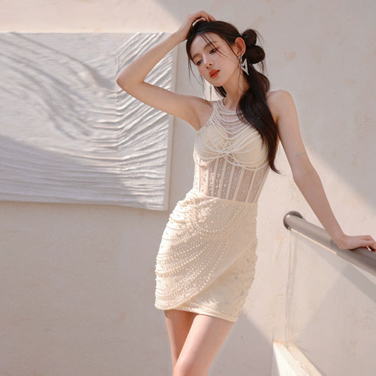 DOLLY High End French Style Crew Neck Sleeveless Beaded Short Party Dress-TORI  (v)