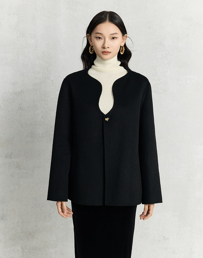 HECO winter double-sided woolen  black red apricot coat women - glory.