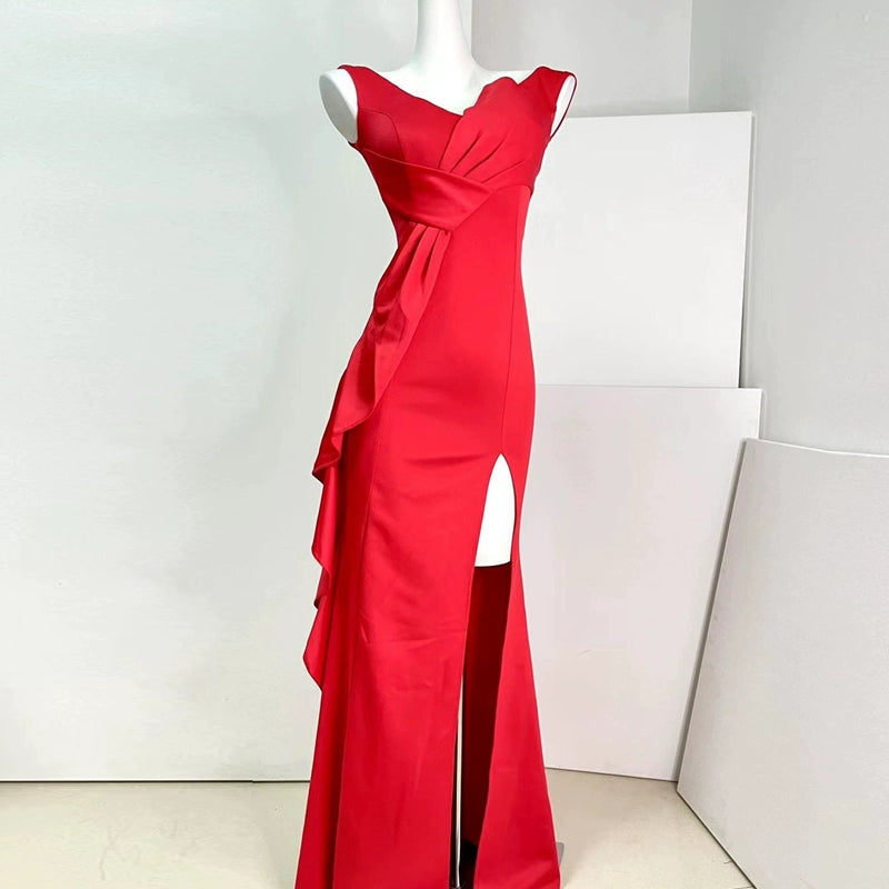 DOLLY Luxury Sleeveless Off Shoulder Tube Tob Long Irregular Slit Dinner Dress-KOKIE