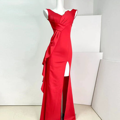 DOLLY Luxury Sleeveless Off Shoulder Tube Tob Long Irregular Slit Dinner Dress-KOKIE