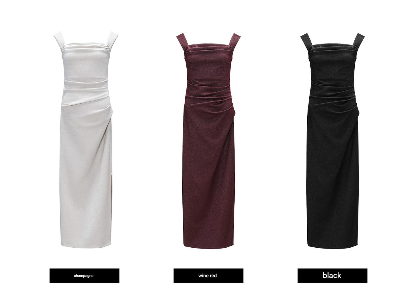 WANGXO | Shiny Silk Stretch Roman Knitwear Square Neck Hip Dress-MIRE.