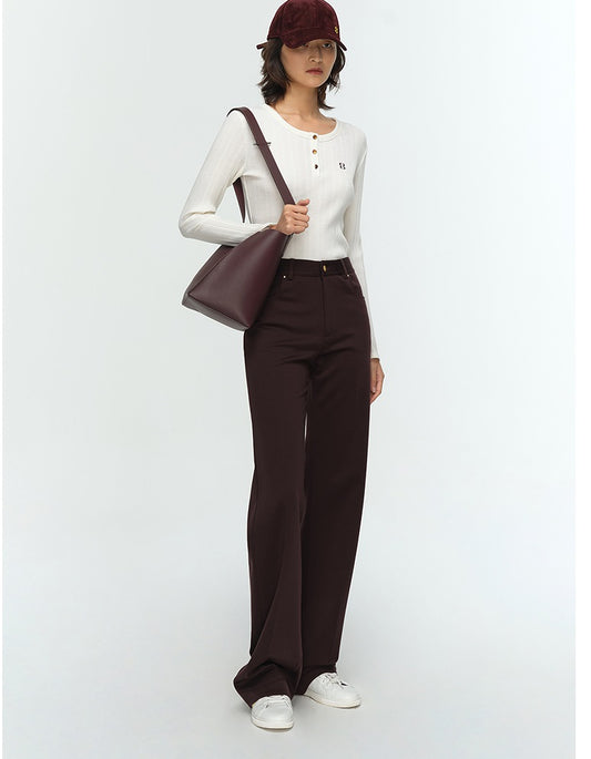 COMME MOI Lu Yan designer new women's Henry collar wool base T-shirt - OLIVIA.