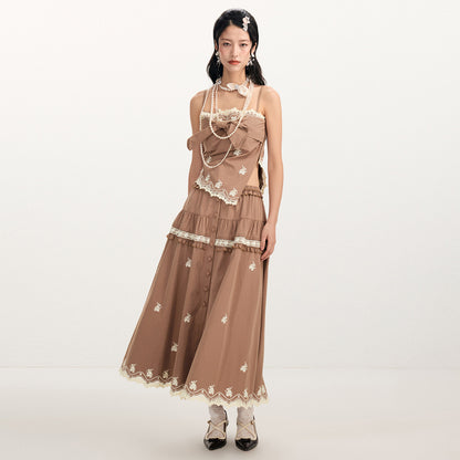 FAME flower embroidery nail beads deconstructed suspender top - ASTRID