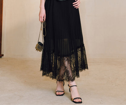 WANGXO | Faux Two-Piece Vest Suit & Romantic Pleated Gauze Skirt -THIA.