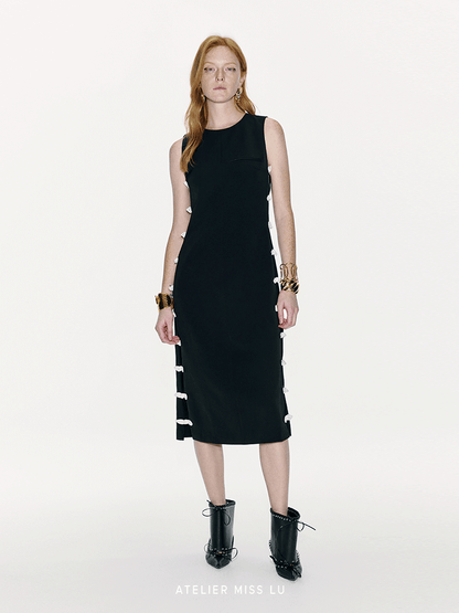 ATELIER MISS LU Rabbit Ears Bow Contrasting Patchwork Dress - NEXTER.