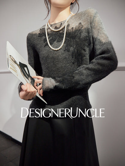 DGU "Yanci" black sweater crew neck commuter versatile slimming knitted long sleeves - GARP.