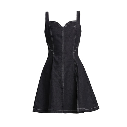 TINY IN topstitched denim women's summer short black dress -DAZE