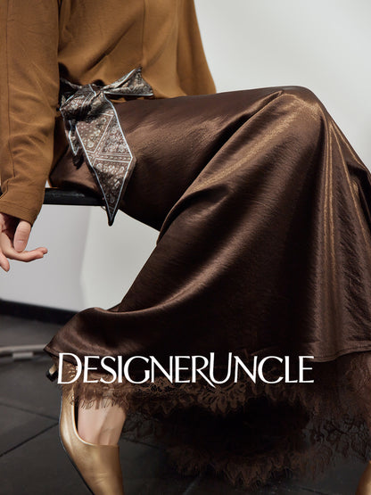 DGU "Gilded" high-waisted skirt acetate velvet drape - Kyla.