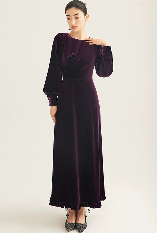 GOUDIN Evening Velvet Long Sleeve Dresses-NEVO.
