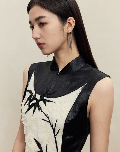 HECO Embroidered Acetate Cheongsam Sleeveless Midi Dress - what.