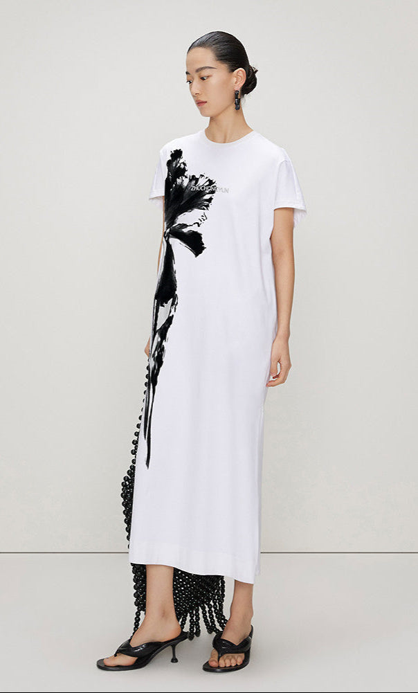 ZHUCHONGYUN ink print loose straight cotton dress-LUX.