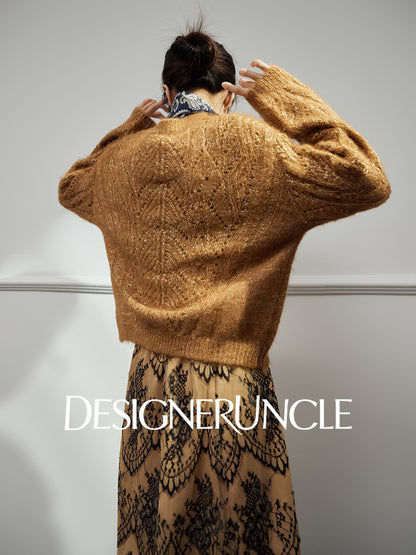 DGU|Vintage Golden Brown Design Lazy Style Thickened Mohair Sweater - Brian.